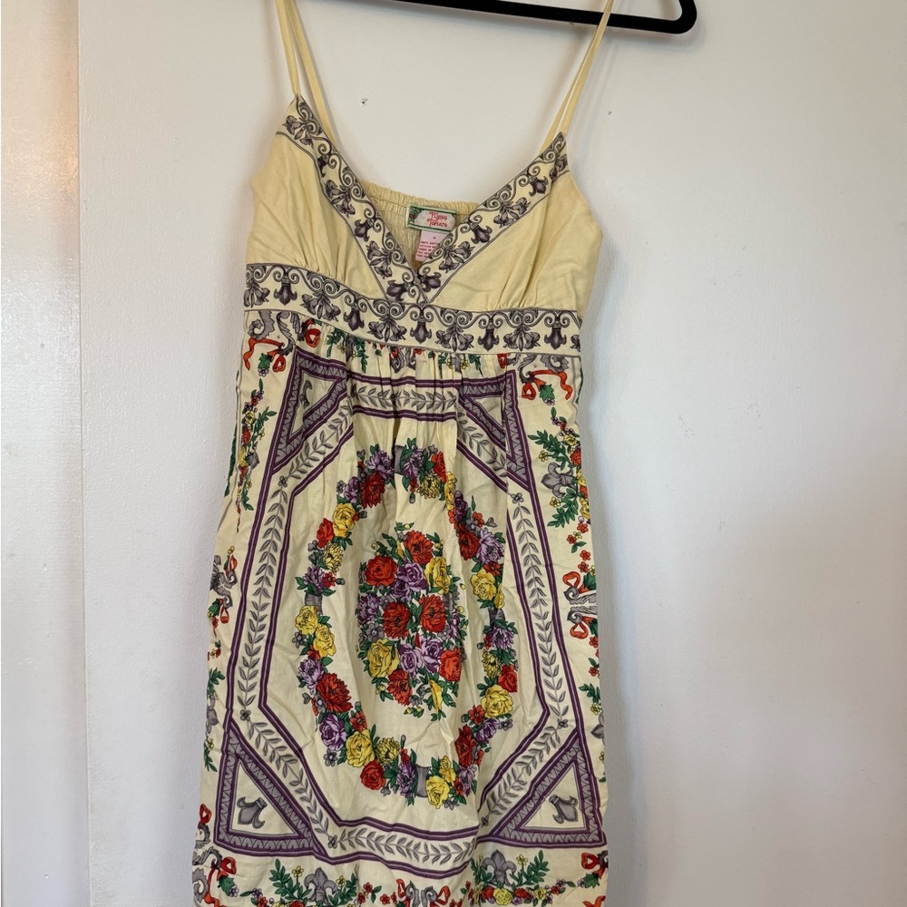 Flying Tomato Mini Babydoll Floral Print Spaghetti Strap Dress S yellow cotton